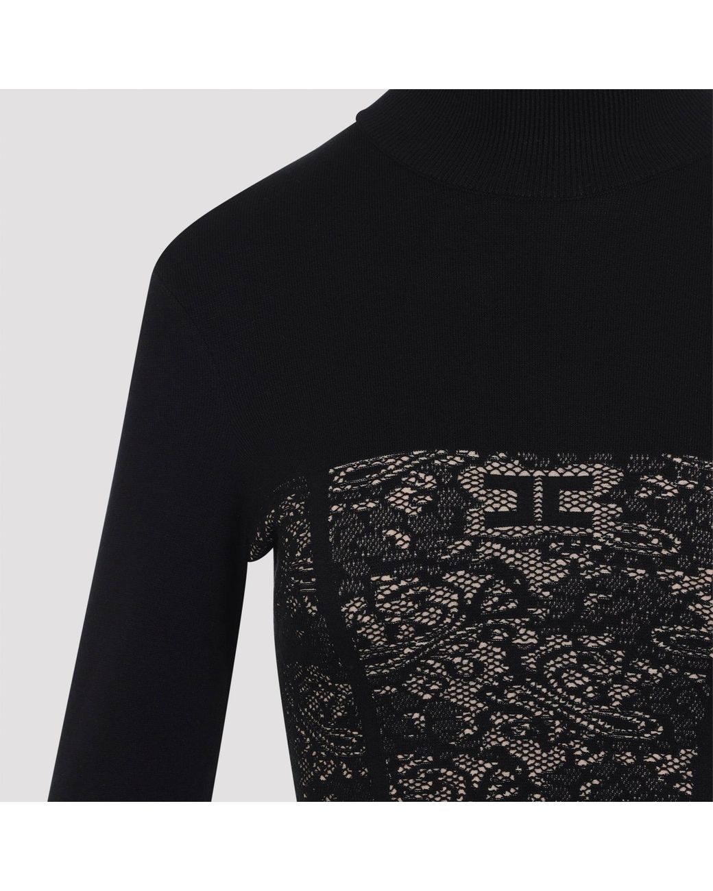 Elisabetta Franchi Black Nero Pelle Knit Lace Dress