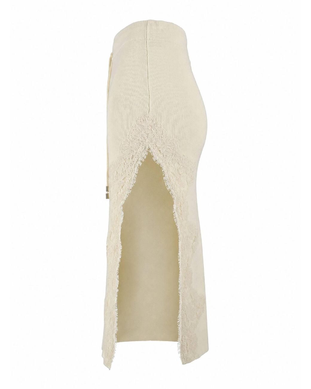 Ermanno Scervino White Lace Detail Drawstring Waistband Knit Midi Skirt