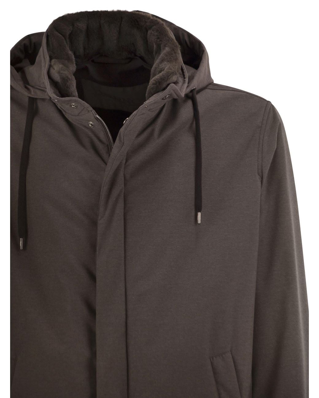 Herno Gray Lightweight Stretch Technical Parka With Hood