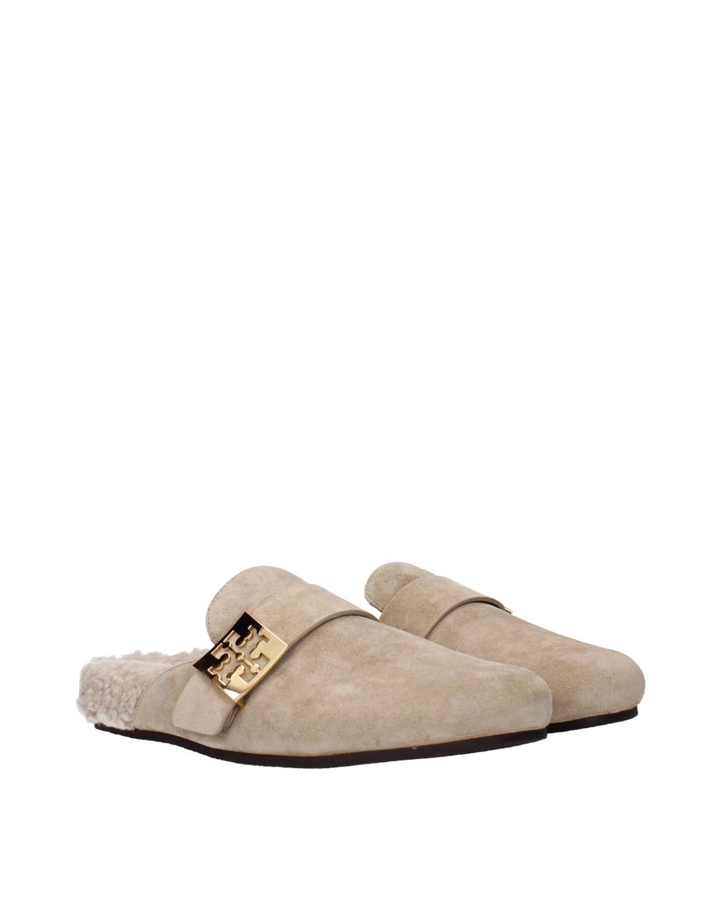Tory Burch Natural Mellow Clogs And Slides Suede/Hazelnut