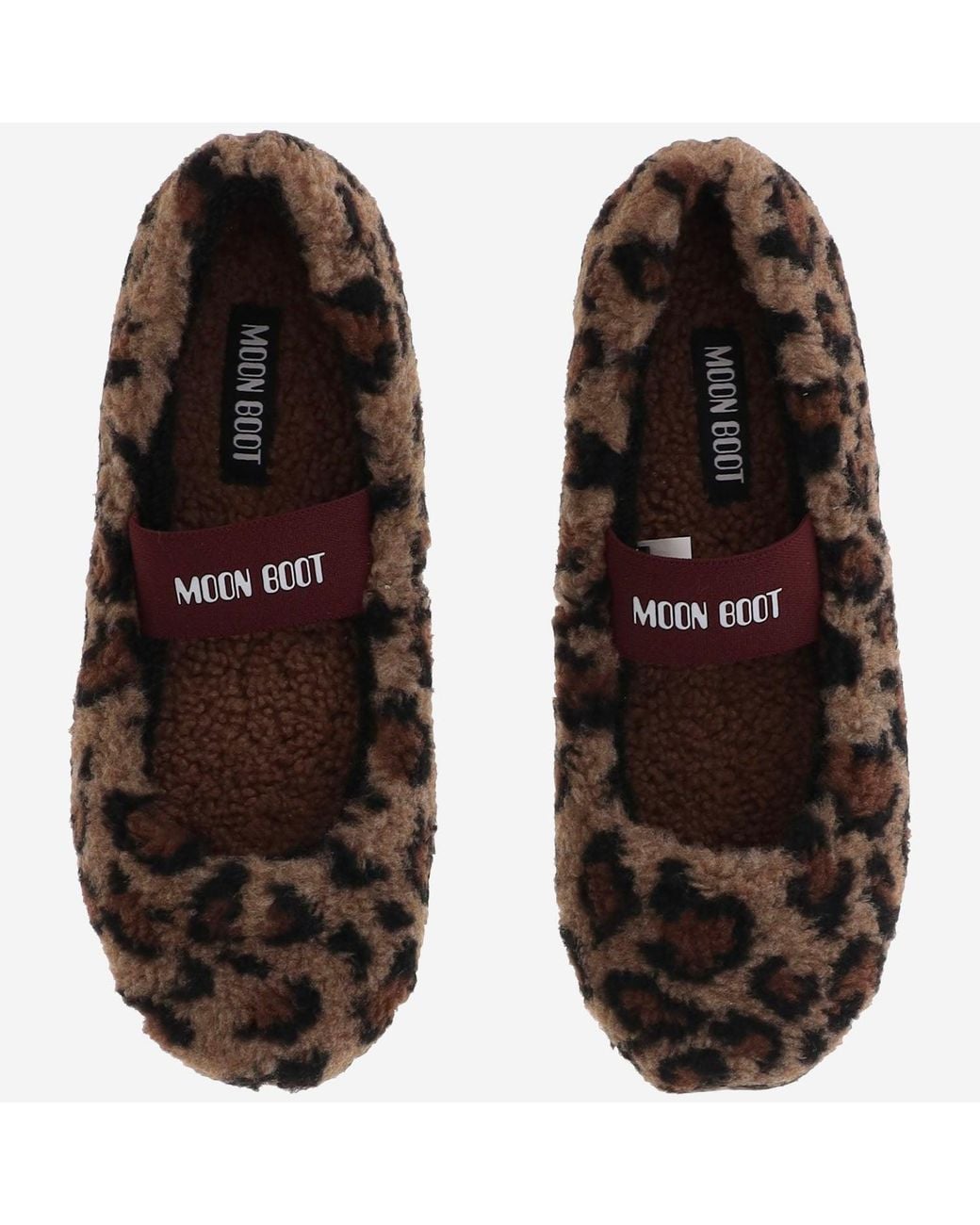 Moon Boot Brown Shearling Flats With Animal Print