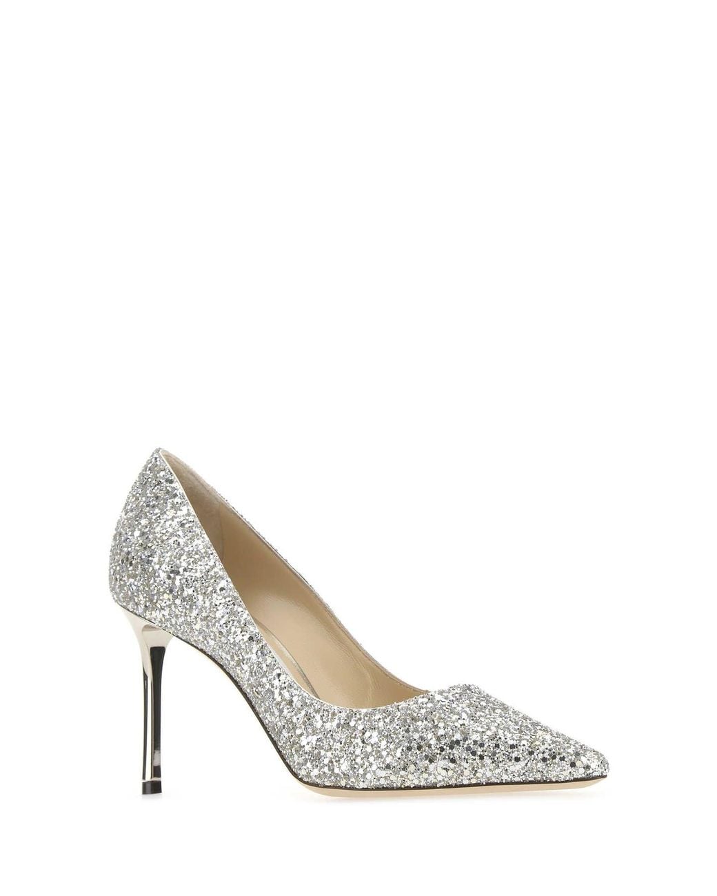 Jimmy Choo White Embellished Leather Roma 85 Pumps