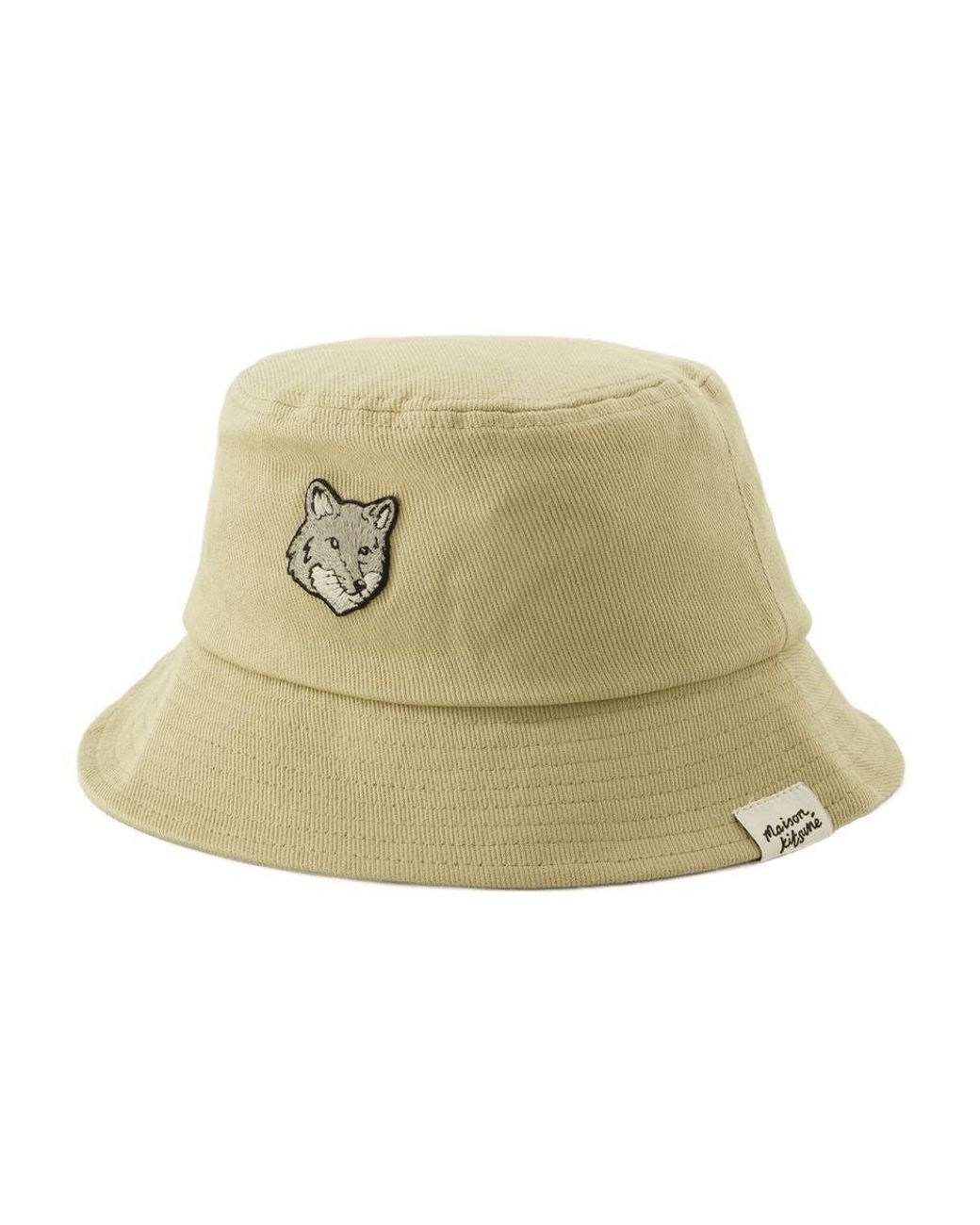 Maison Kitsuné Natural BOLD Fox Head Eimer Hut Baumwoll Beige
