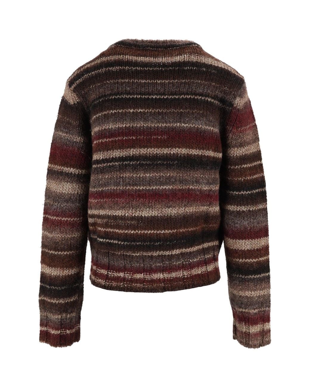 Kangra Cashmere Brown Horizontal Striped Printed Yarn Crewneck Sweater