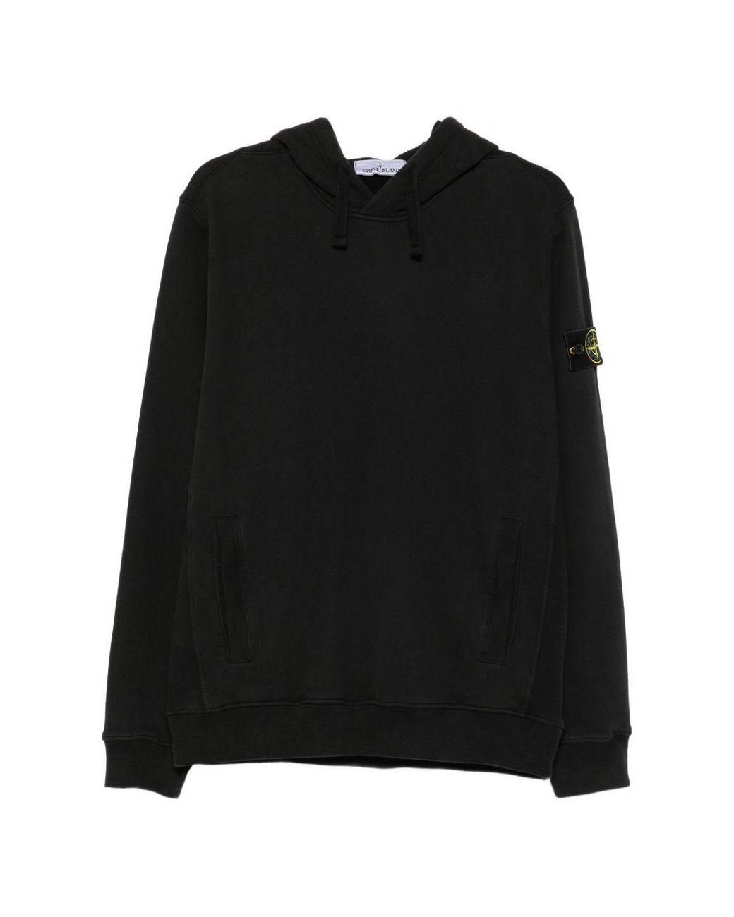 Stone Island Black Cotton Hooded Sweatshirt With Compass Badge for men
