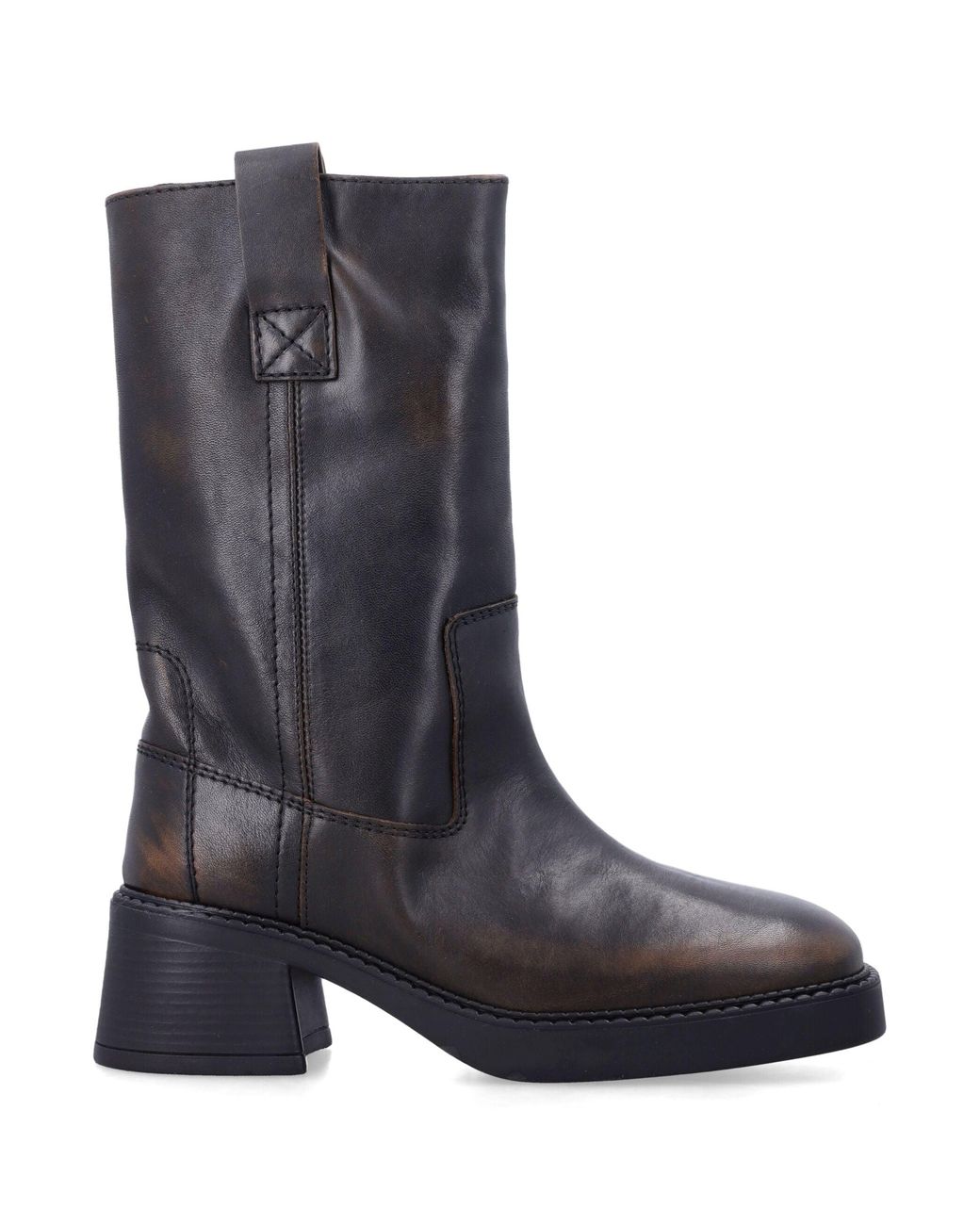 Miista Blue Inaya Mini-Inspired Brush-Off Leather Block Heel Boots