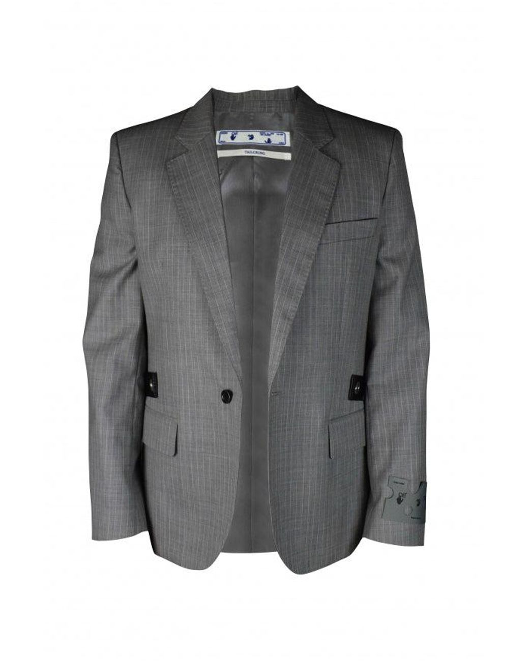 Off-White c/o Virgil Abloh Gray Pinstriped Wool Blazer With Signature Detail