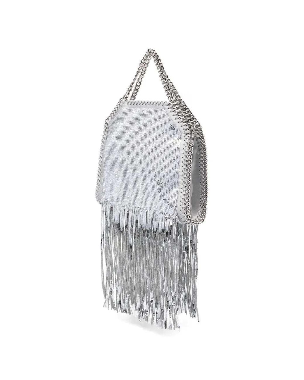 Stella McCartney Gray Falabella Mini Tote Bag With Fringe