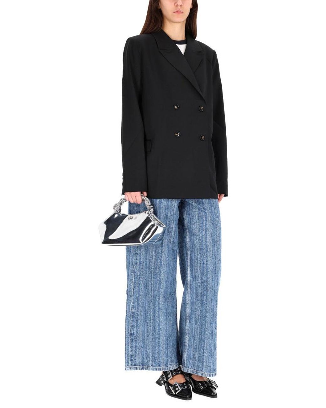 Ganni Black Doublebreasted Wool Jacket