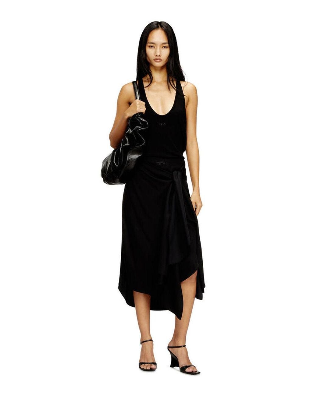 DIESEL Black Crepe Midi Skirt