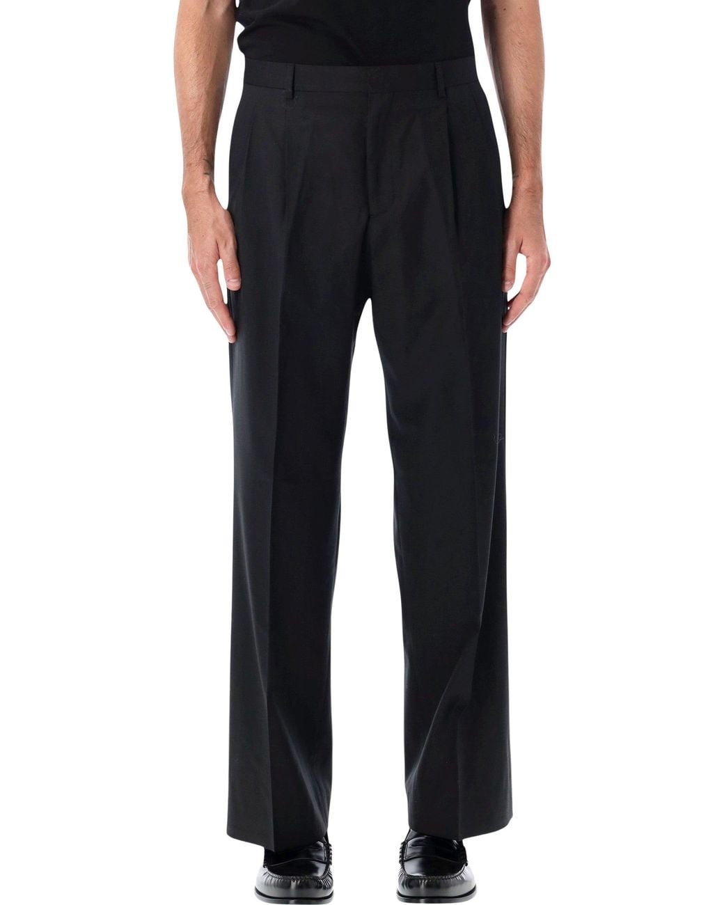 sunflower Black Wool Wide Pleated Trousers for men