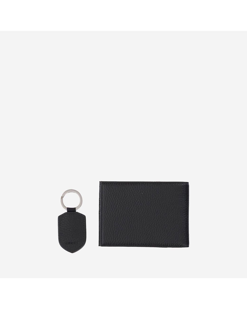 Emporio Armani Black Wallet And Key Chain Set With Logo