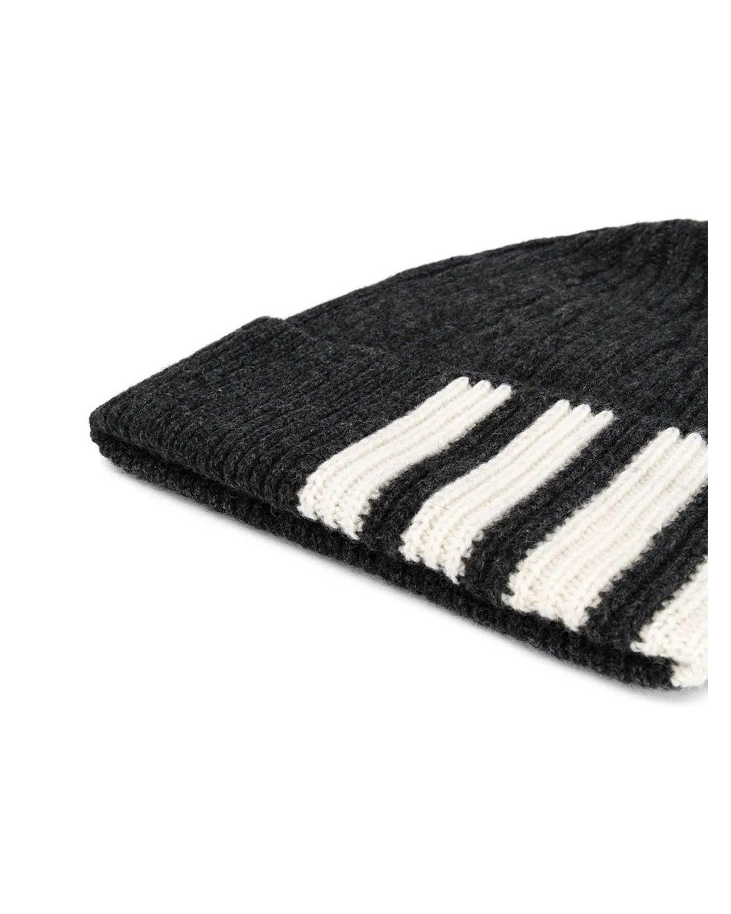 Thom Browne Black Rib Hat W/ 4 Bar Stripe