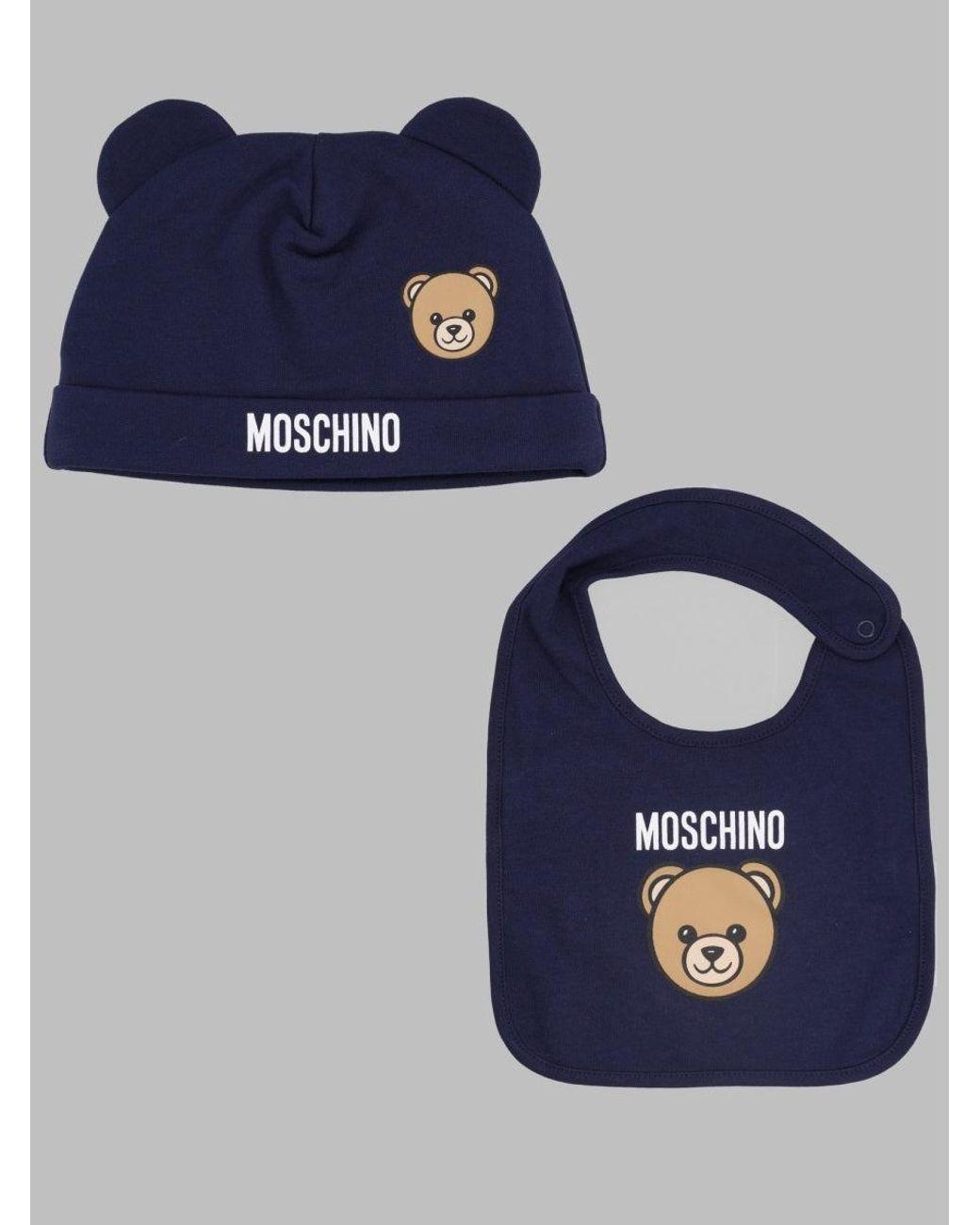 Moschino Blue Hat & Bib Set For Kids