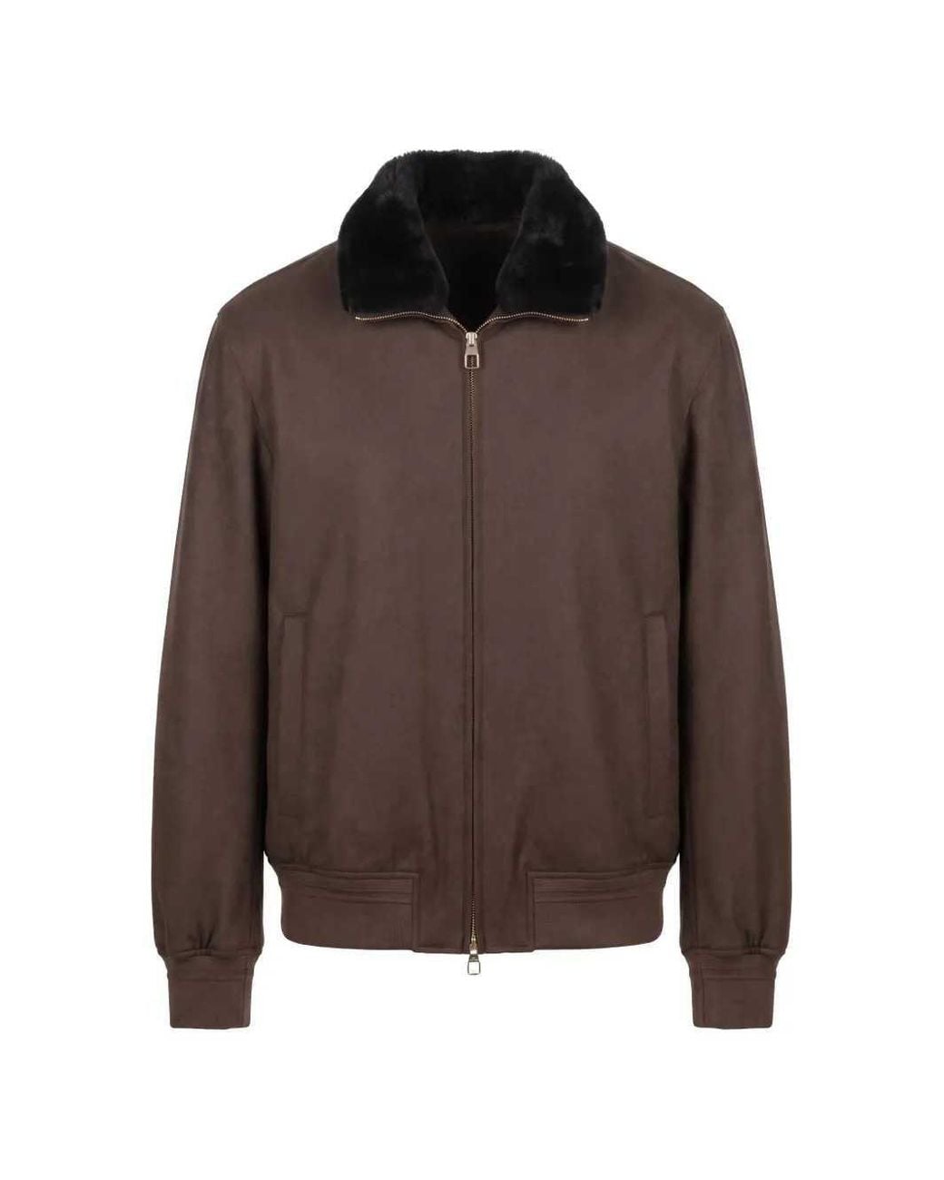 Montecore Brown Faux-Fur Collar Bomber Jacket