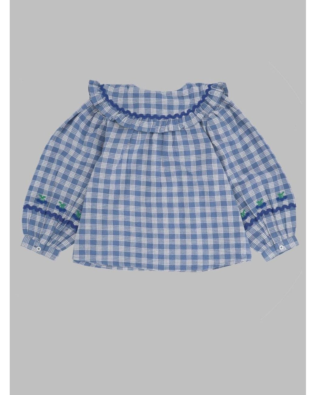 Emile Et Ida Blue Girls Mini Grand Carreau Button-Front Blouse