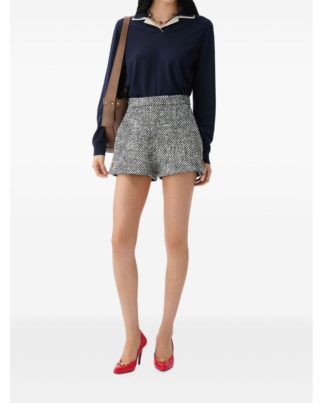 Versace Gray Bouclé Wool Shorts