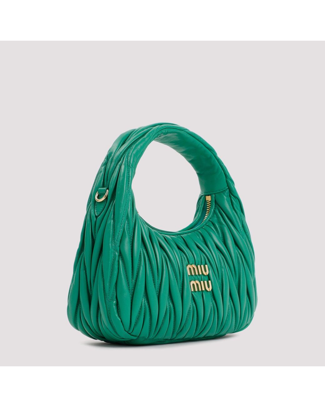Miu Miu Green Mango Leather Miu Wander Matelassé Hobo Bag
