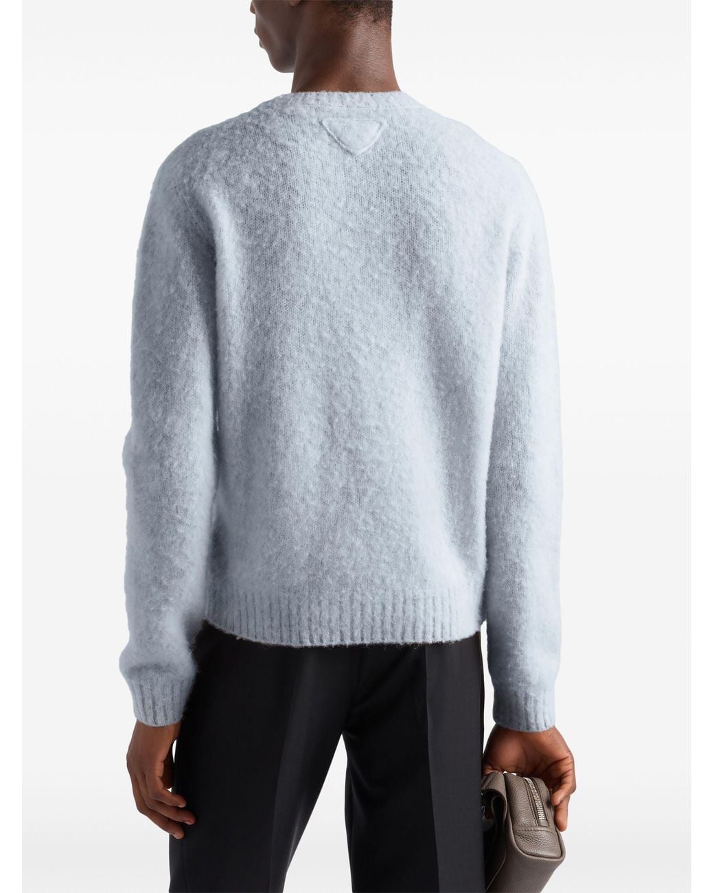 Prada Blue Wool Crew-Neck Sweater for men
