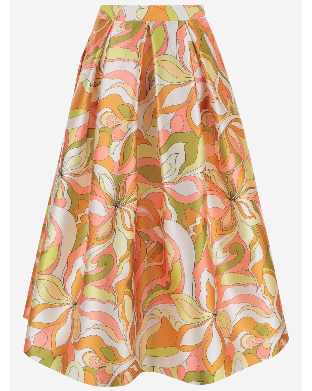Lunatica Milano Orange Flared Skirt With Fantasy Print
