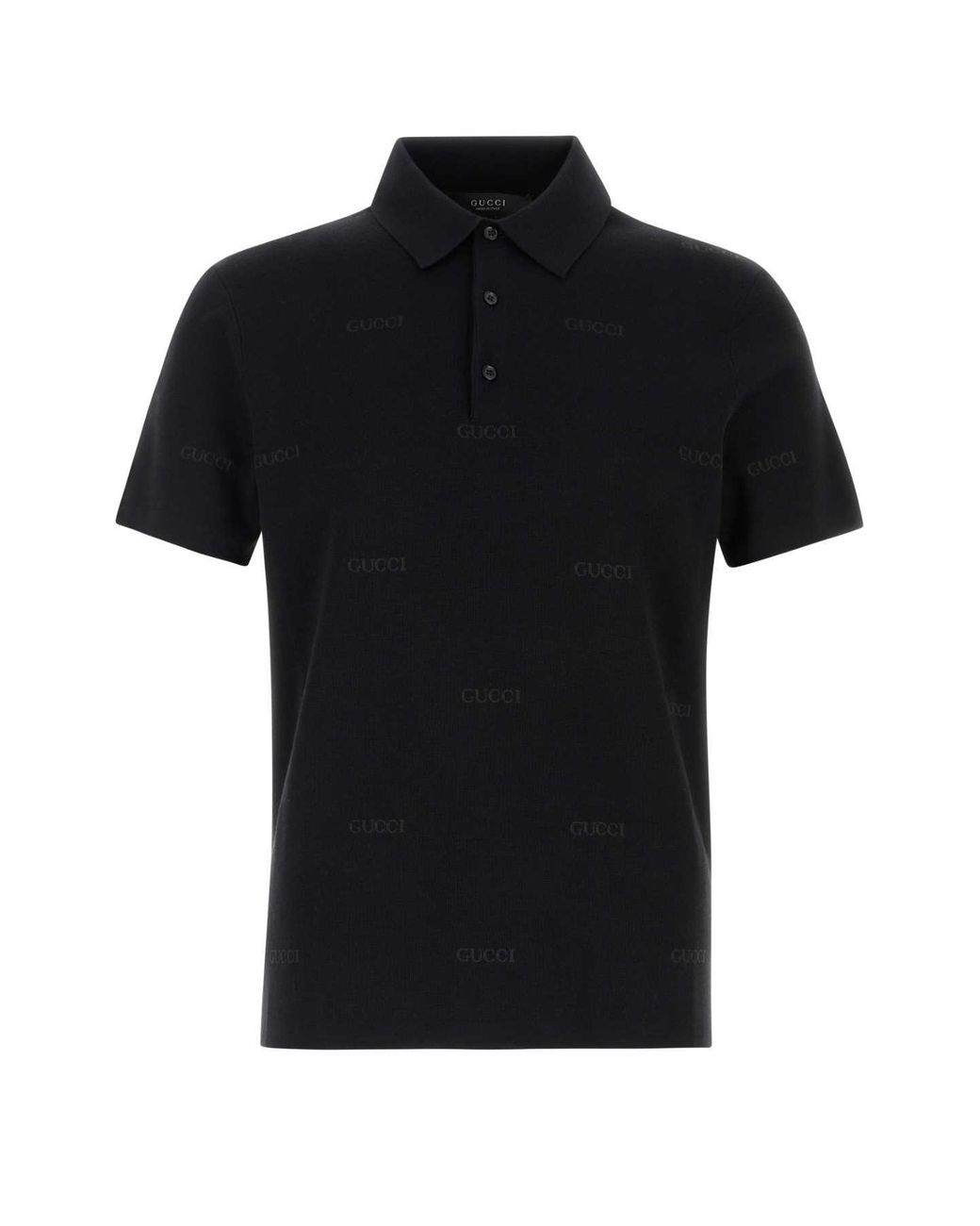 Gucci Black Embroidered Wool Blend Polo Shirt