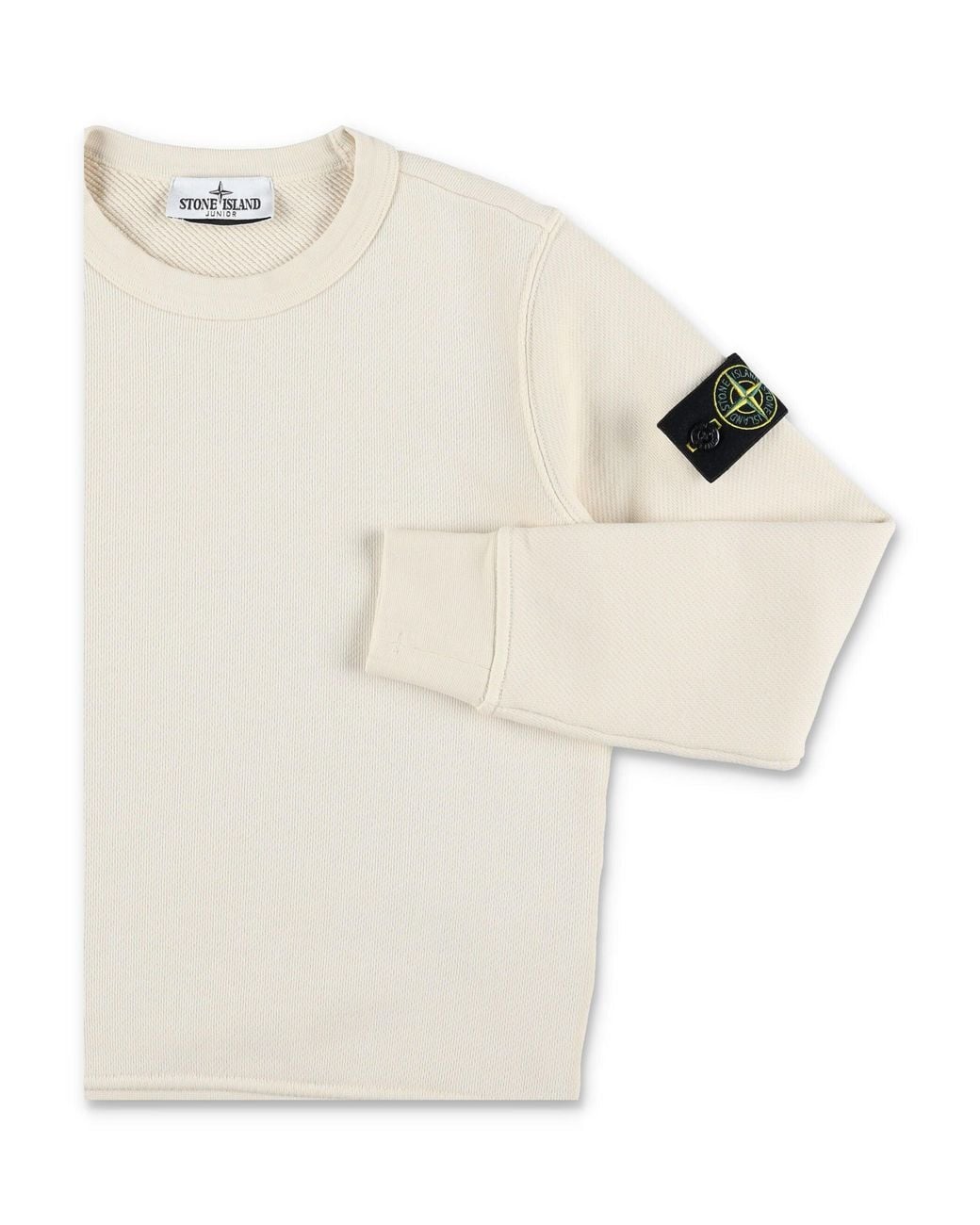 Stone Island White Boy Crewneck Sweatshirt With Logo Patch