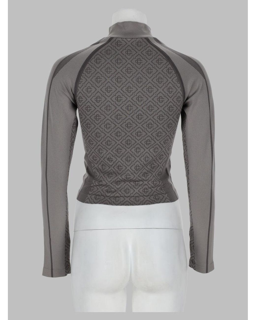 Casablanca Gray Monogram Half-Zip Mock Neck Long Sleeve Top