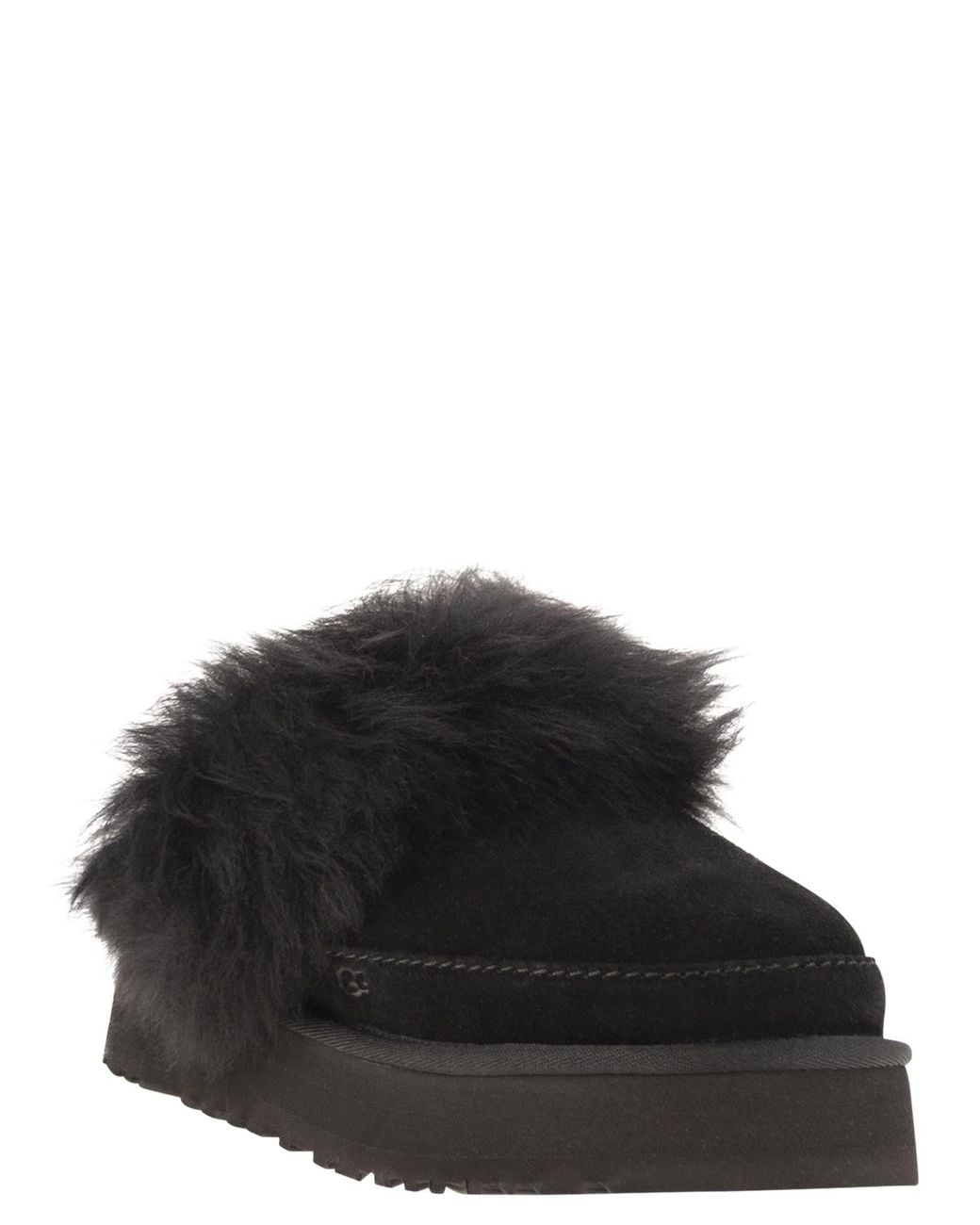 Ugg Black Disquette Chalet Slippers With Fur And Platform