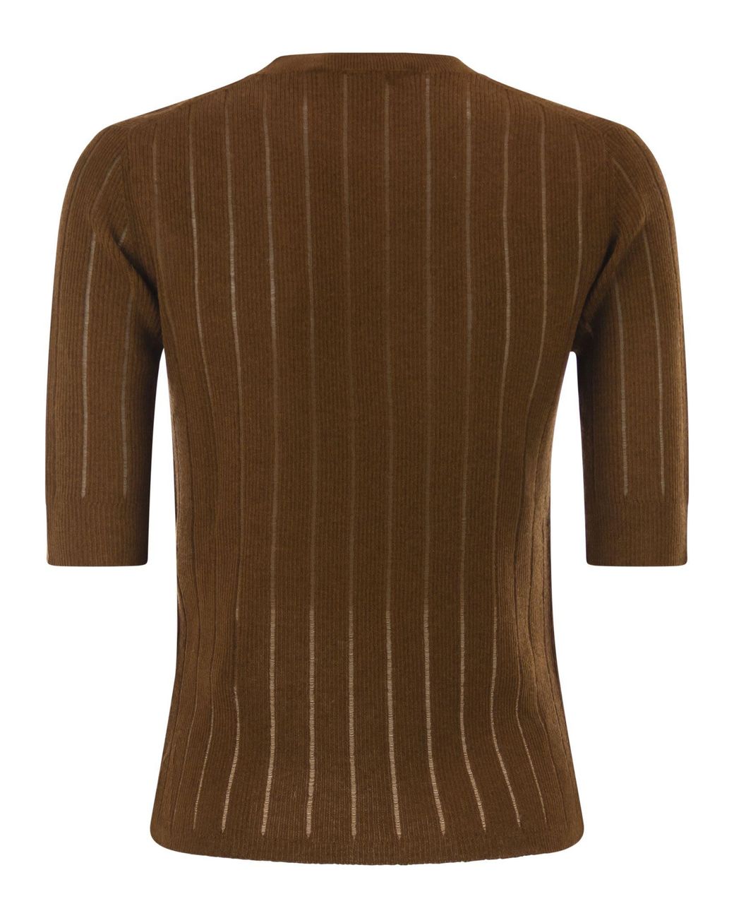 Max Mara Brown Maxmara Studio Mstragno – Slim-Fit Silk And Wool Ribbed Knit Top