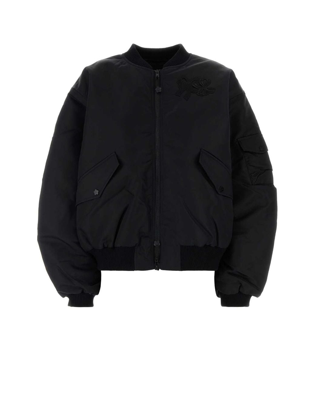 CECILIE BAHNSEN Black Nylon Bomber Jacket With Cupro Lining