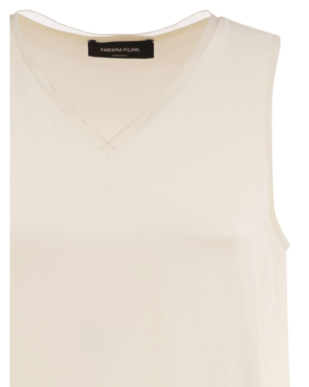 Fabiana Filippi Natural Silk-Blend Sleeveless V-Neck Top