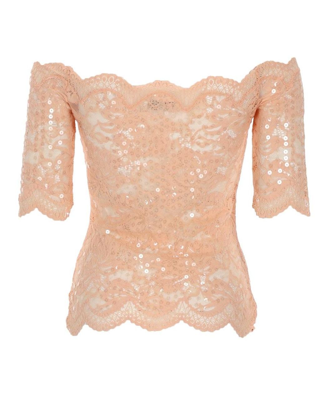 Rabanne White Off-The-Shoulder Lace Sequin Top