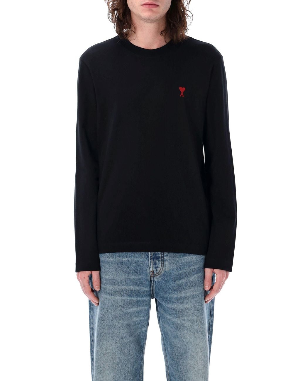 AMI Black Ami Paris Long-Sleeve Ami De Coeur T-Shirt for men