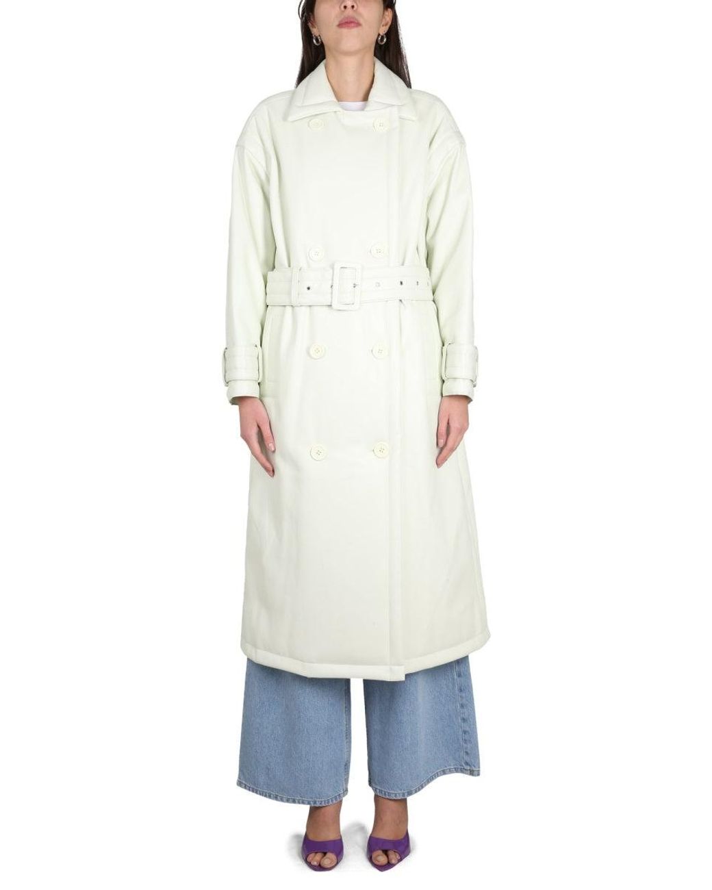 STAND White Emily Double-Breasted Belted Trench Coat