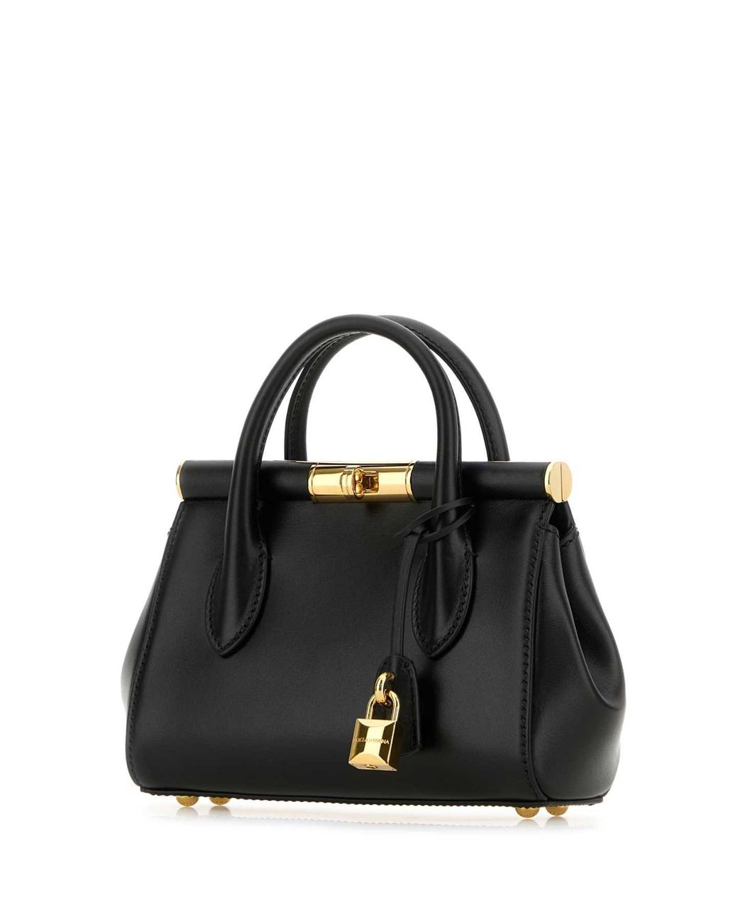 Dolce & Gabbana Black Marlene Leather Handbag With Logo Print