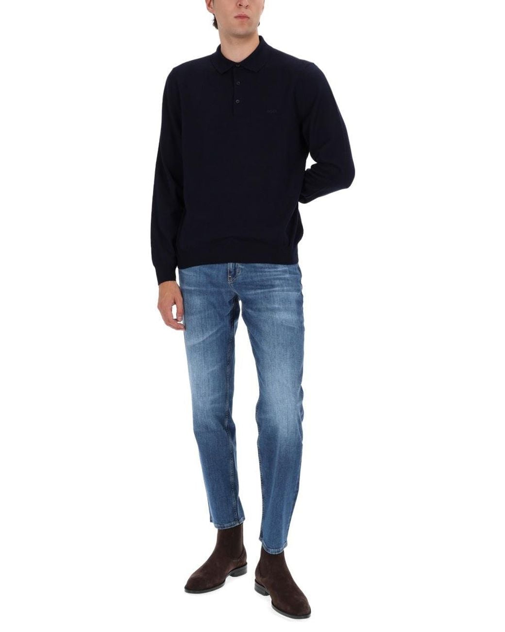 Boss Blue Cotton-Blend Jeans for men