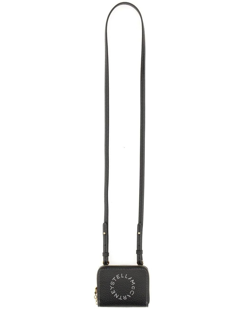 Stella McCartney Black Logo-Print Zip-Around Wallet With Shoulder Strap