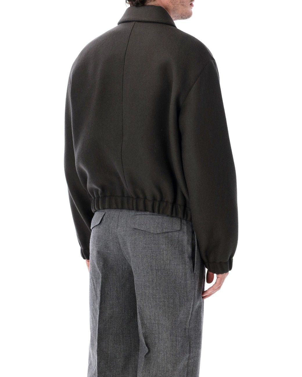 AMI Black Padded Wool Zip Jacket for men