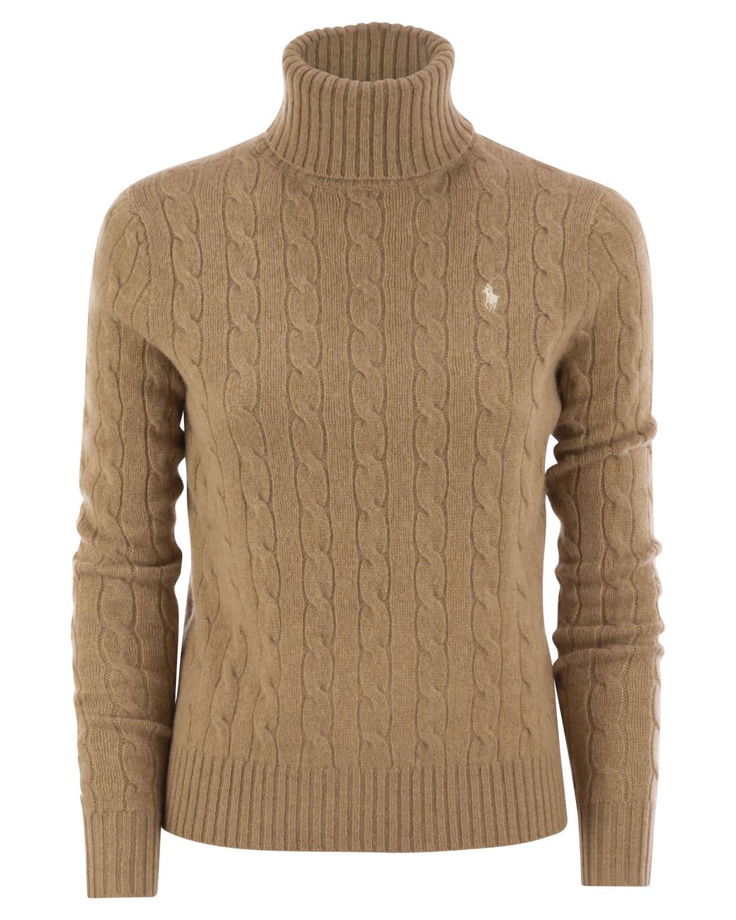 Polo Ralph Lauren Brown Wool And Cashmere Cable-Knit Turtleneck Sweater