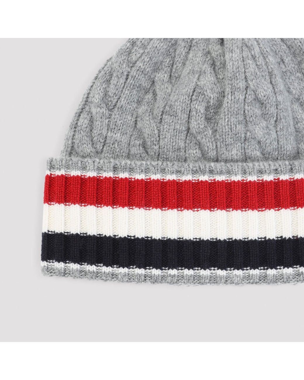 Thom Browne Gray Cable Knit Striped Wool Beanie for men
