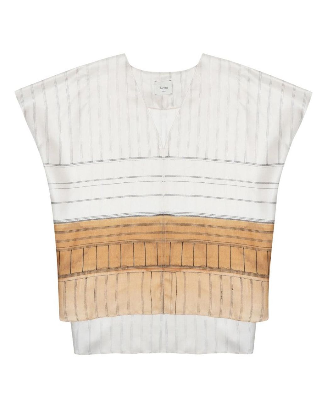 Alysi White Boxy Short-Sleeved Top With V-Notch And Contrast Hem