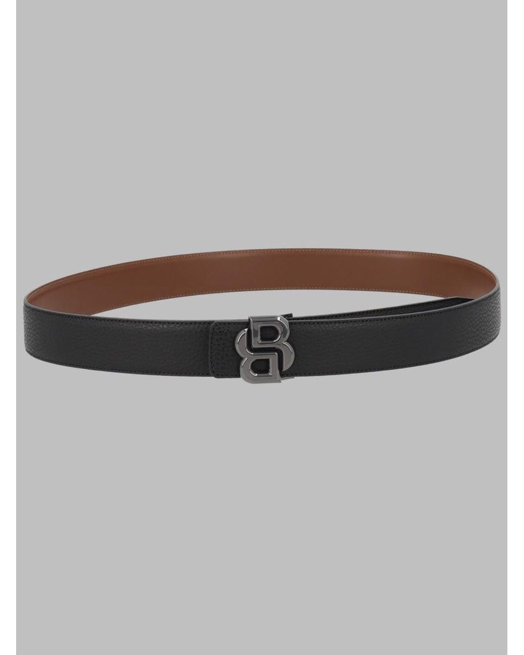 Boss Gray Leather Belt With Logo Buckle for men