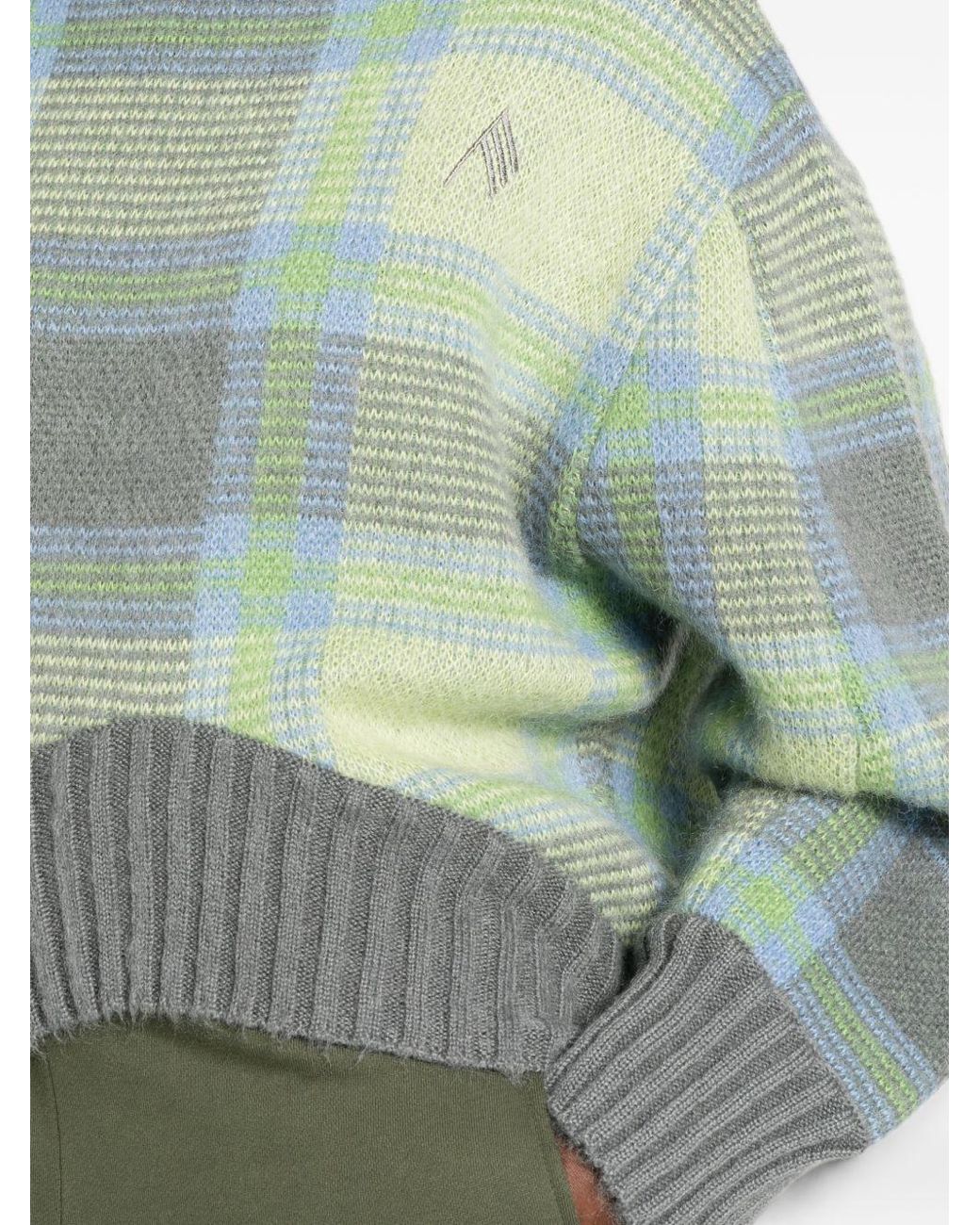 The Attico Blue Checked Wool Crewneck Sweater