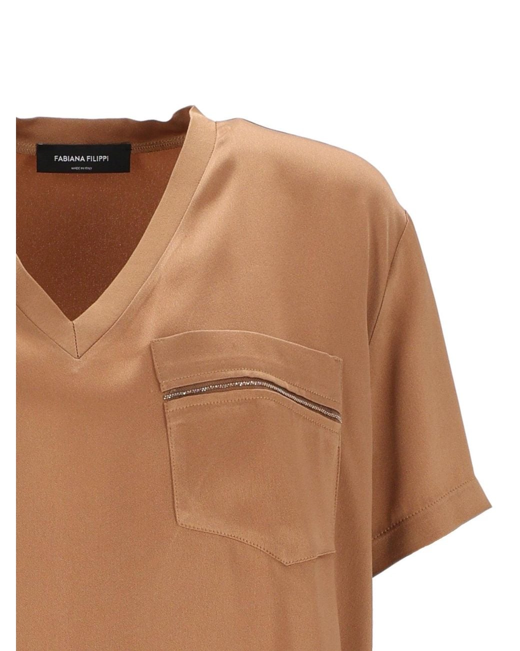 Fabiana Filippi Brown Enver Satin V-Neck Blouse