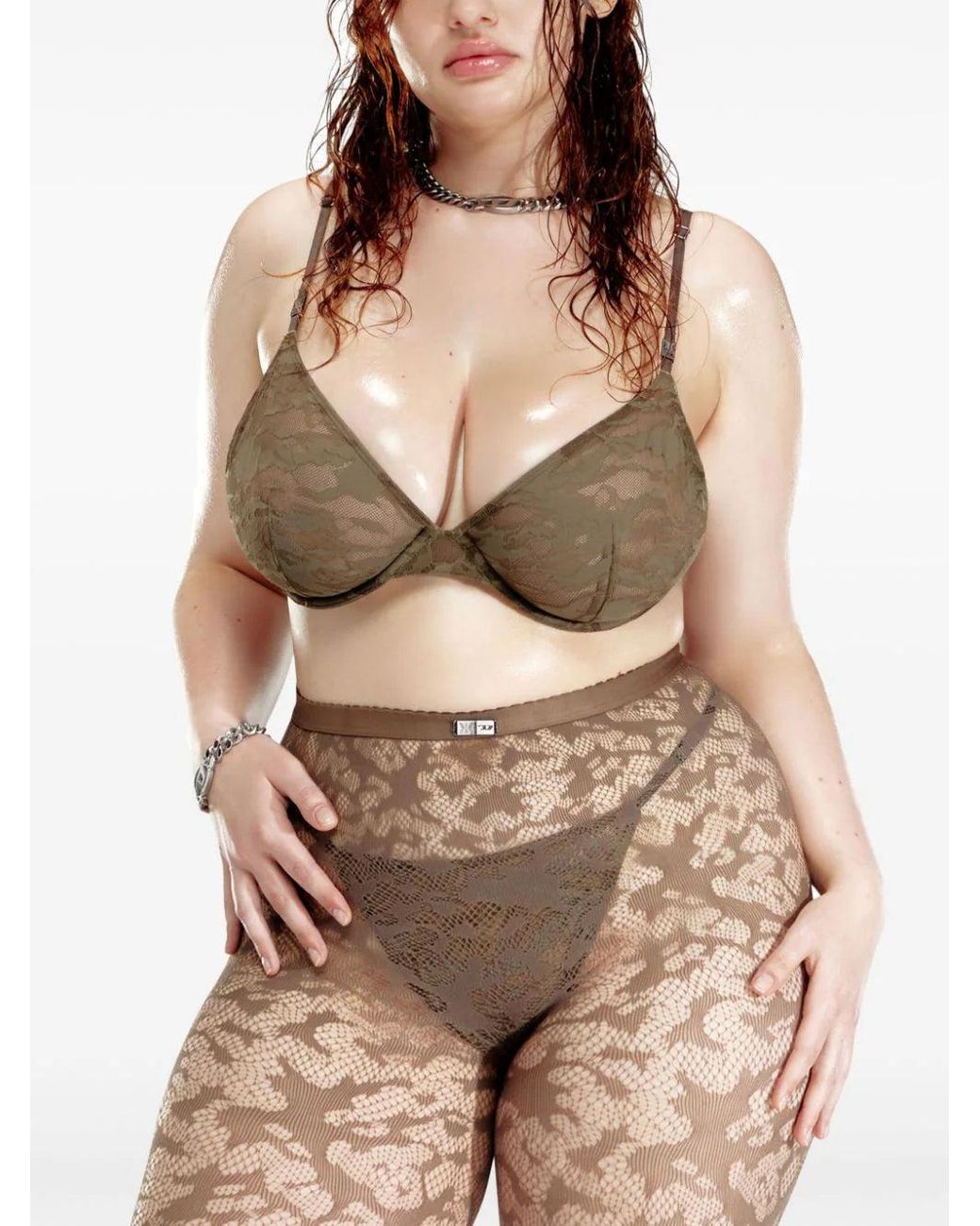 Diesel X Fenty By Rihanna Brown C-Camo-Lace-Plunge-Bra