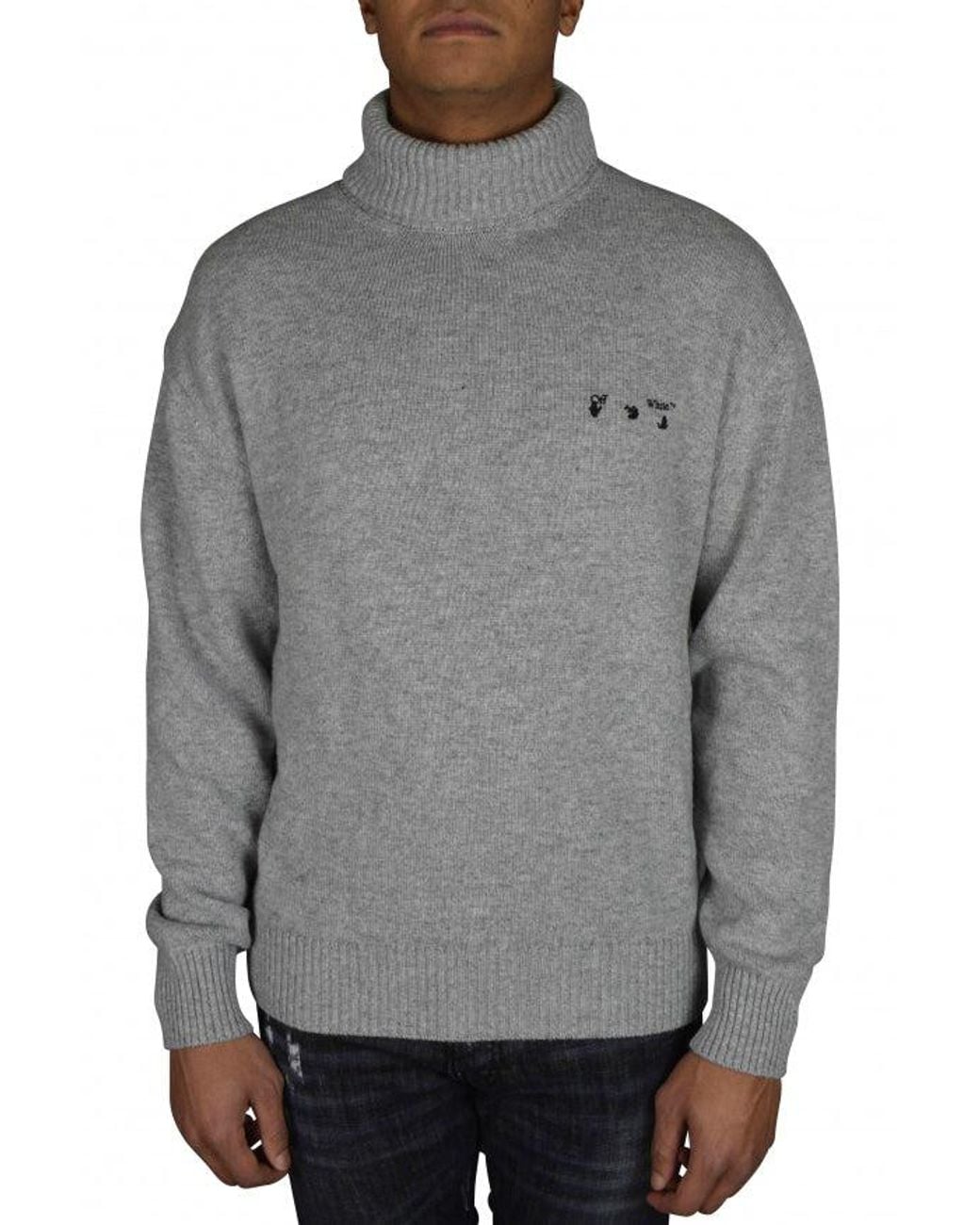 Off-White c/o Virgil Abloh Gray Cashmere Turtleneck Sweater With Embroidered Logo for men