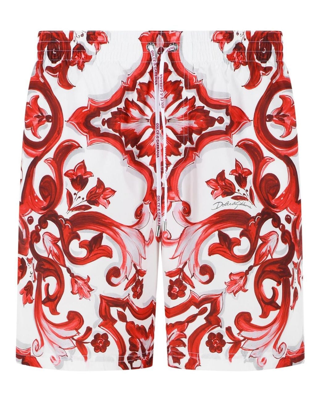 Dolce & Gabbana Red Dolce & Gabbana 'Maiolica' Print Polyester Medium Boxer Shorts for men