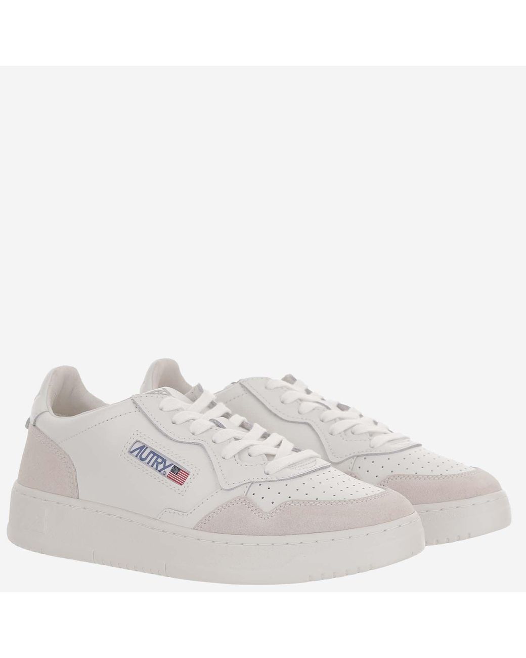 Autry White Round Toe Sneakers With Leather And Suede Panels