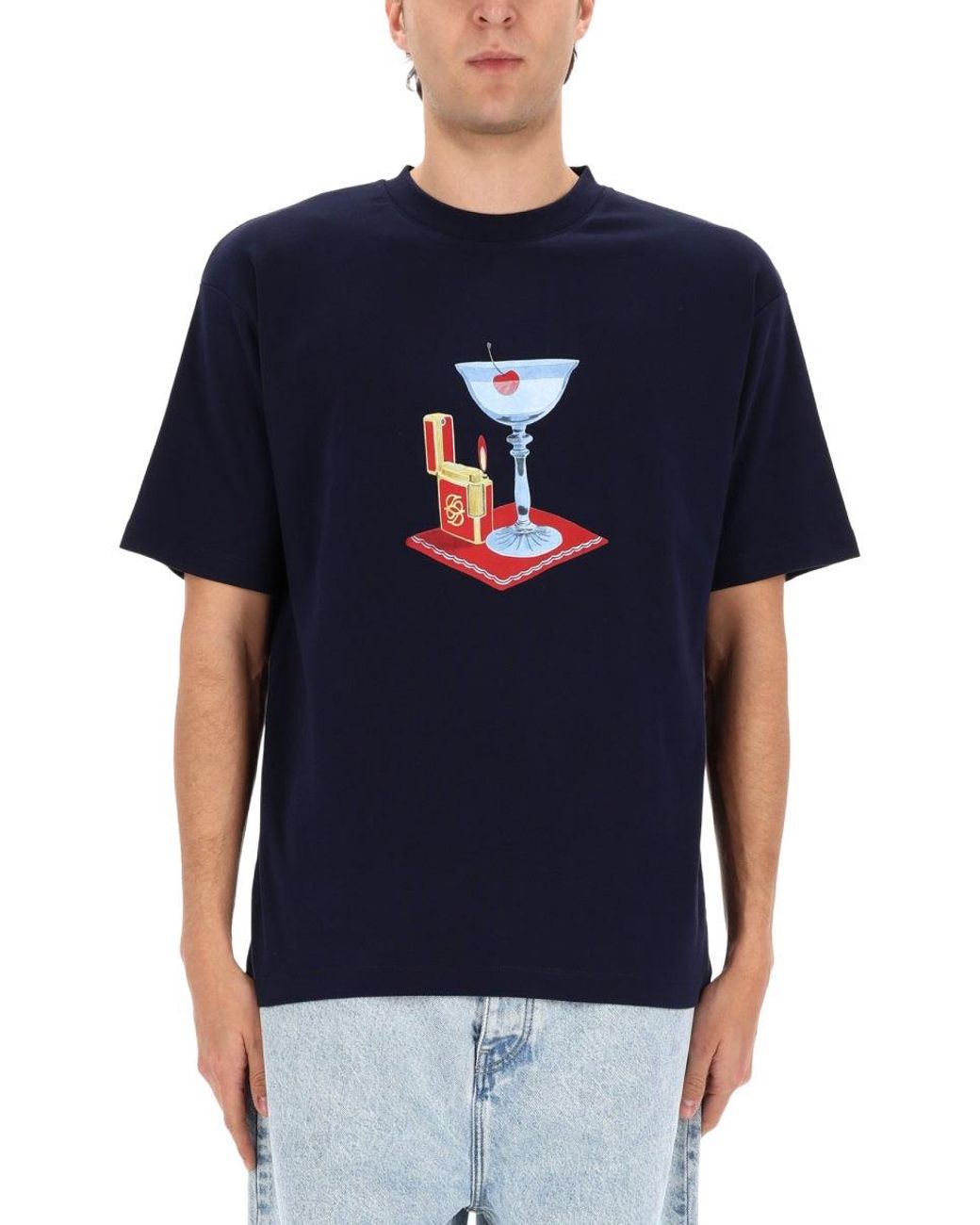 Drole de Monsieur Blue Cotton T-Shirt for men