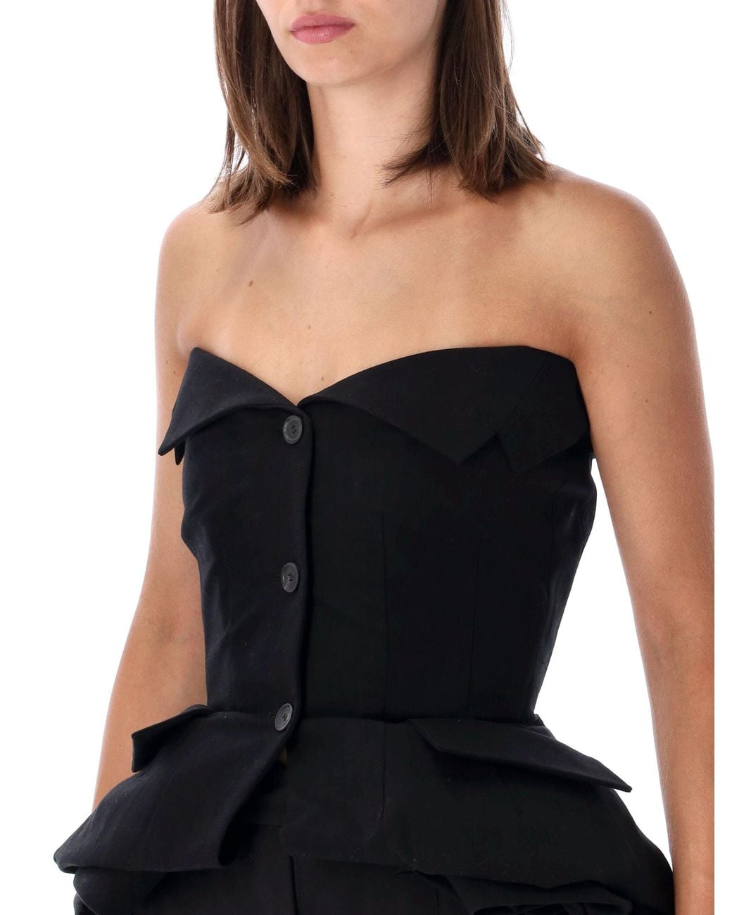 Magda Butrym Black Strapless Peplum Button-Front Top